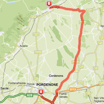 Mappa del percorso dall'autostrada A28