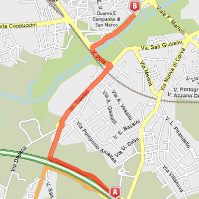 Mappa del percorso dall'autostrada A28