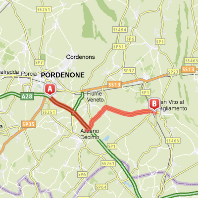 Mappa del percorso dall'autostrada A28